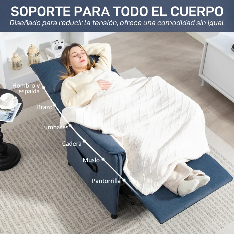 HOMCOM Sillón Reclinable con Motor sin Escobillas Reposapiés Tapizado Resistente y Bolsillos Laterales 80x83x104 cm Azul Oscuro