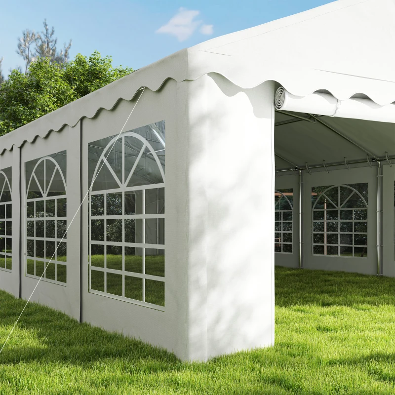 Outsunny Carpa para Fiesta 12x6 m con 12 Paredes Laterales Desmontables y 12 Ventanas Impermeable Protección UV 30+ Blanco