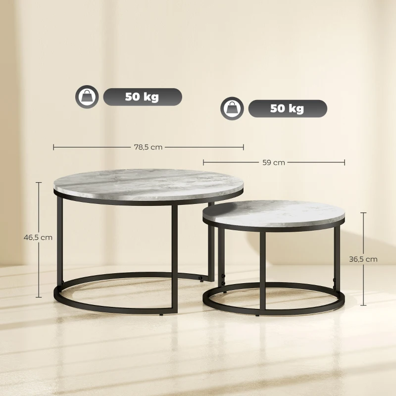 HOMCOM Lot de 2 tables basses gigognes empilable design industriel pieds en métal gris