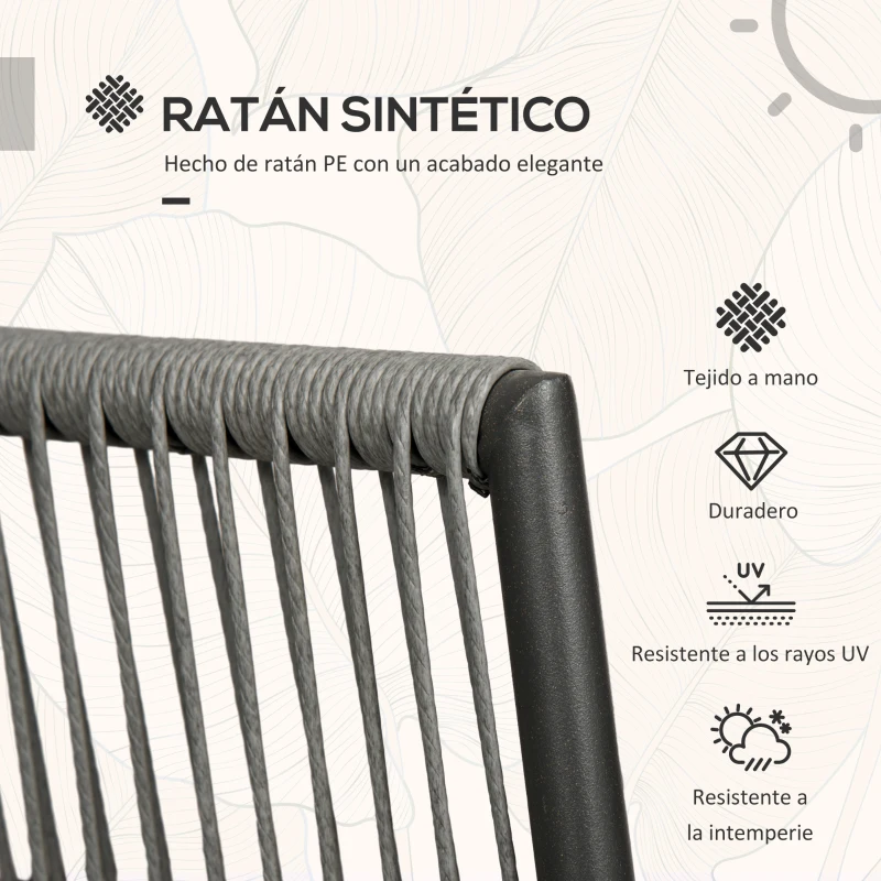 Outsunny Conjunto de Muebles de Jardín de Ratán 3 Piezas Incluye 1 Mesa y 2 Sillones con Cojines Acolchados Gris