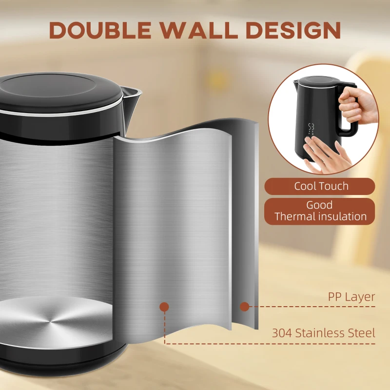 HOMCOM Polished Stainless Steel Kettle and Toaster Set - Black