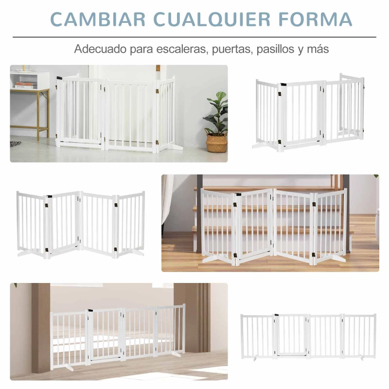 PawHut Barrera de Seguridad para Perros Plegable con Puerta y Cierre de Seguridad para Pasillos y Puertas 237,5x36x80 cm Blanco