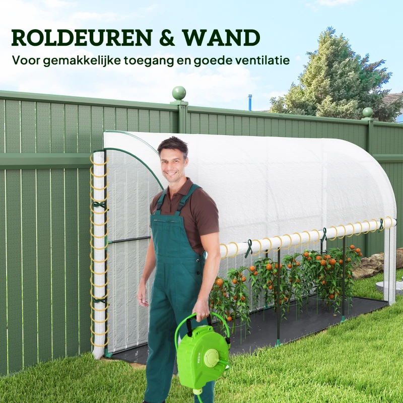 Outsunny Muurgemonteerd Kas, Toegankelijk Plantenhuis, Kunststof Zeil, 300 x 80 x 157 cm, Wit