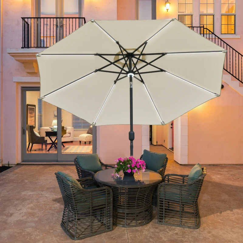 Outsunny umbrela de gradina cu leduri, Φ266x245cm, crem