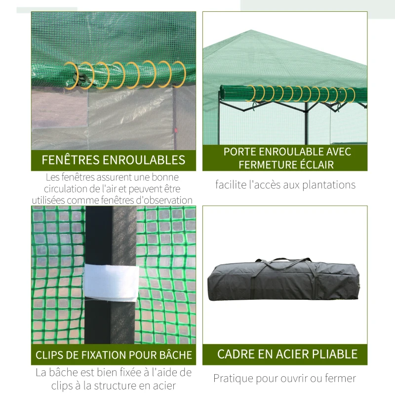 Serre de jardin pop-up porte + 2 fenêtres zippées enroulables sac transport PE vert
