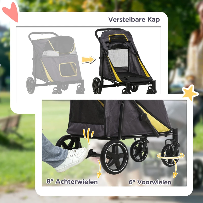 PawHut hondenbuggy, opvouwbare hondenwagen, hondenbuggy met kussen, kattenbuggy(m-5)