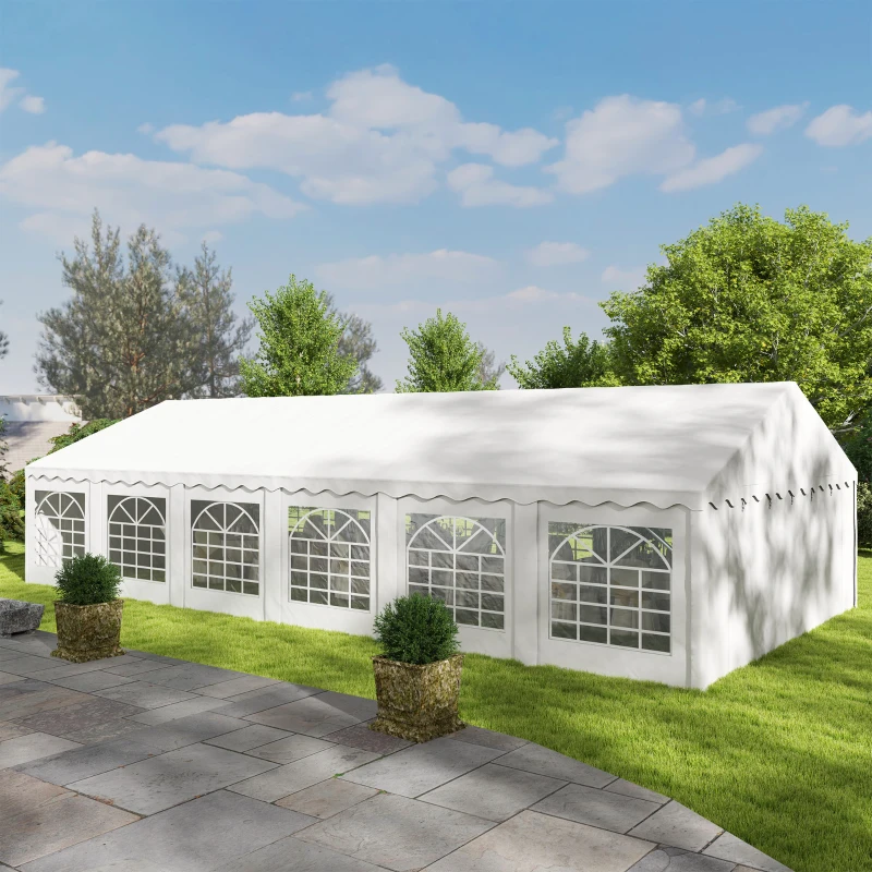 Outsunny Carpa para Fiesta 12x6 m con 12 Paredes Laterales Desmontables y 12 Ventanas Impermeable Protección UV 30+ Blanco