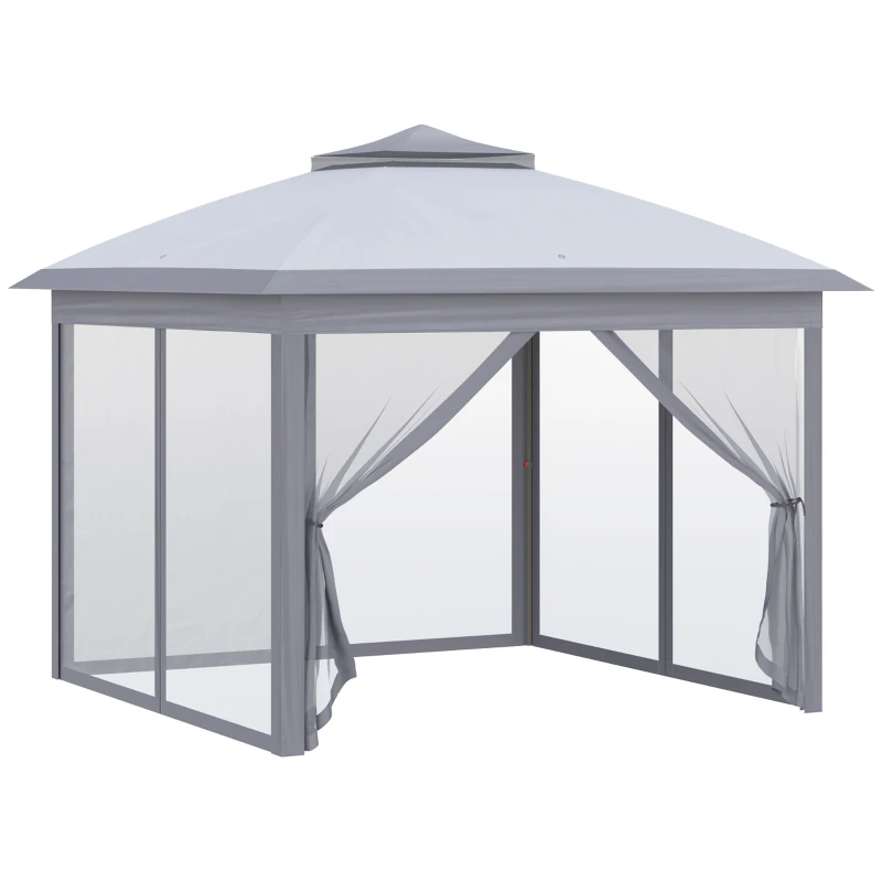 Outsunny 3.3 x 3.3m Pop Up Gazebo, Double Roof Foldable Canopy Tent with Zipped Mesh Sidewalls, Height Adjustable and Carrying Bag, Event Tent for Patio Garden, Grey