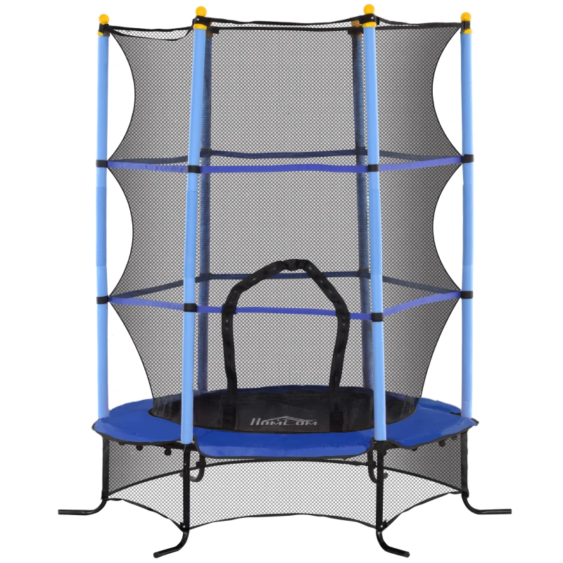 HOMCOM Trambulină Elastică pentru Copii cu Plasă de Siguranță, Suprafață Elastică și Țevi Capitonate, Ø163x190 cm, Albastru