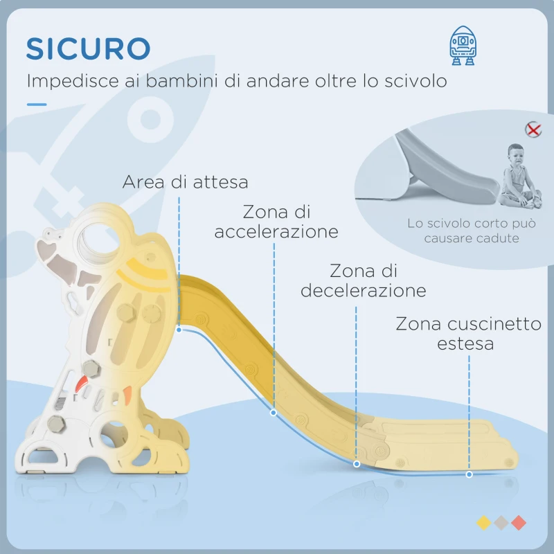 AIYAPLAY Scivolo per Bambini 18-36 Mesi in PE e PP a Tema Spaziale con Scale Antiscivolo, 157x46.5x80 cm, Grigio e Bianco