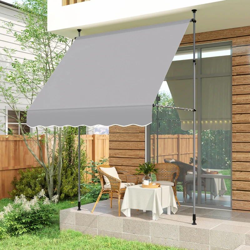 Outsunny Toldo Manual Retráctil 200x120x210-310 cm para Balcón y Terraza con Altura Ajustable con Manivela Gris
