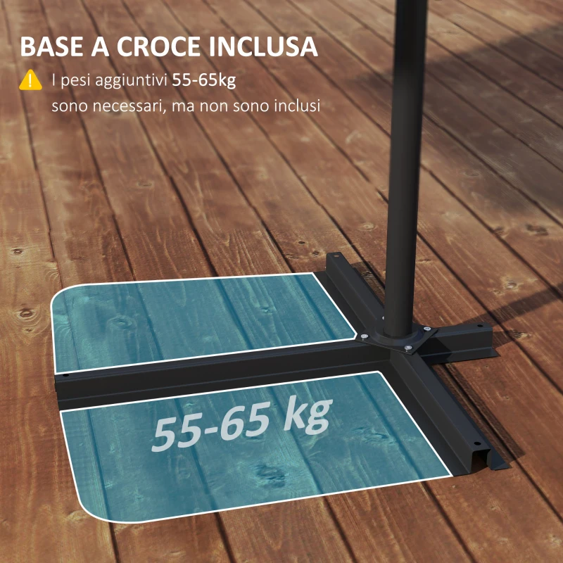 Outsunny Ombrellone da Giardino Decentrato 3x2.5 m con Base a Croce e Apertura a Manovella, Beige