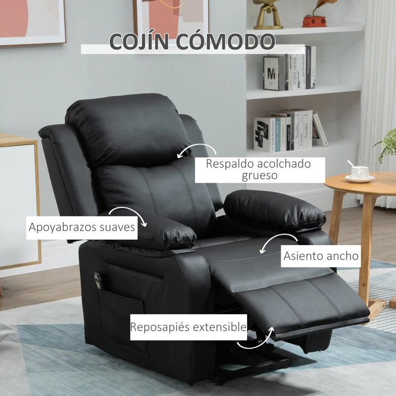 HOMCOM Sillón Relax Levanta Personas Sillón Elevador con Control Remoto Reclinación Eléctrica 160° Reposapiés 76x90x105cm Negro