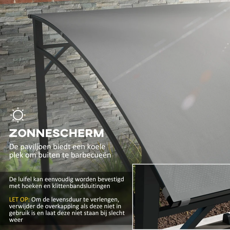 Outsunny Grillpaviljoen, Grillafdekking, Regenbescherming, Haken voor Gereedschap, Stalen Frame, Donkergrijs, 215 x 150 x 182/220 cm