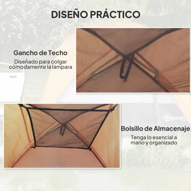 Outsunny Tienda de Camping para 4 Personas Impermeable Fácil Instalación y Bolsa de Transporte Incluida 200x200x135 cm Gris