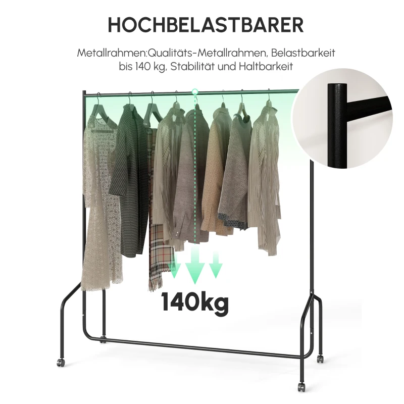 HOMCOM Kleiderständer Kleiderwagen Wäscheständer Rollgarderobe Garderobenständer (150 x 60 x 170 cm)