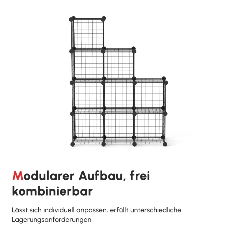 HOMCOM Steckregal, Würfelregal, Schuhregal, 9 Würfel, modularer Aufbau, Stahl, schwarz, 35 x 35 x 35 cm je Würfel