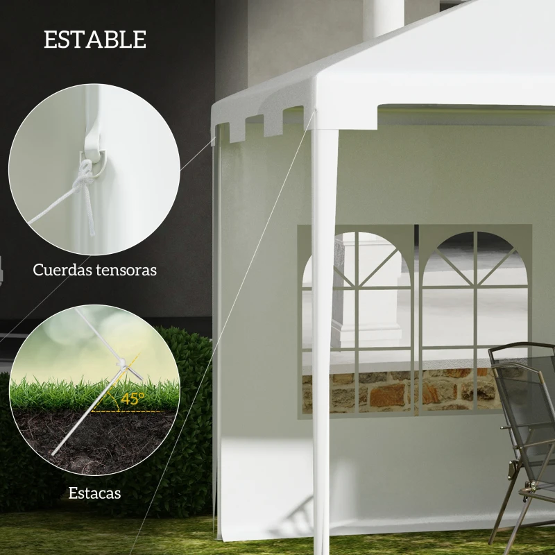 Outsunny Carpa de Jardín 395x295x255 cm Cenador Desmontable Exterior con 2 Laterales 2 Ventanas Anti-UV para Terraza Patio Blanco