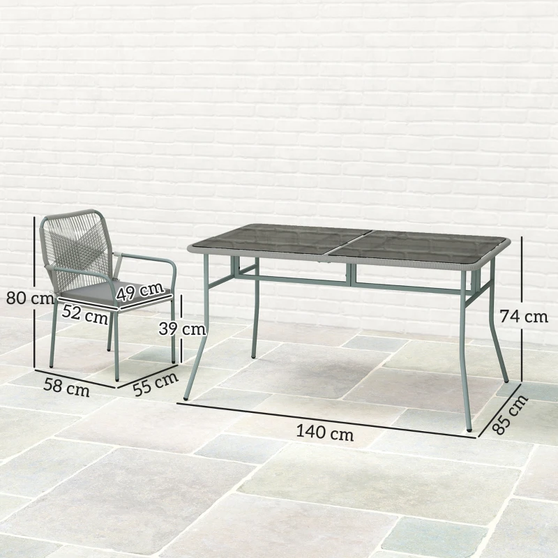 Outsunny Five-Piece PE Rattan Garden Dining Set with Cushions & Stackable Chairs - Light Grey