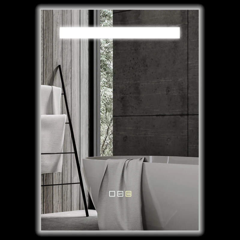 HOMCOM Espejo de Baño con Luz LED 70x50 cm con 3 Colores de Luz Función Antivaho Función de Memoria IP44