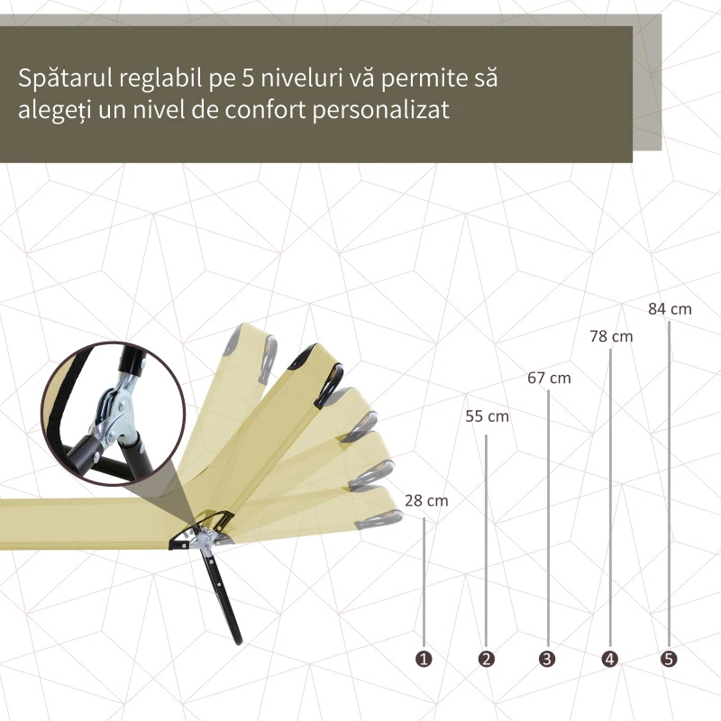 Outsunny Sezlong pentru Gradina cu Spatar Reglabil in 5 Pozitii,