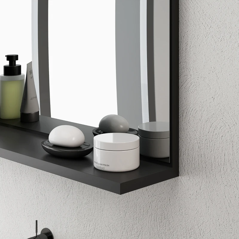 kleankin Specchio Bagno da Parete con Mensola Design Moderno e Multiuso, 60x12x40 cm, Nero