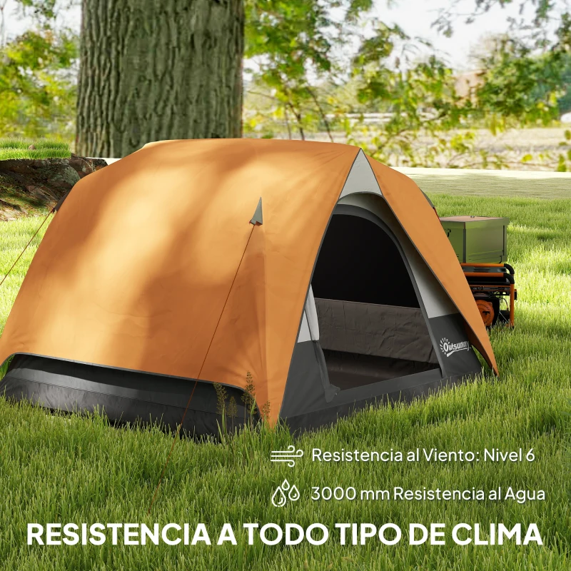 Outsunny Tienda de Camping para 4 Personas Impermeable Fácil Instalación y Bolsa de Transporte Incluida 200x200x135 cm Gris