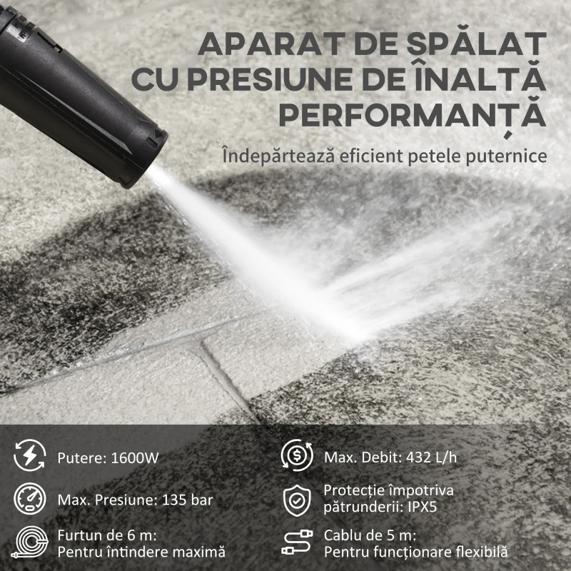 DURHAND Aparat de Spălat cu Presiune Înaltă, Duză Reglabilă și Kit de Curățare, 23.5x27x68 cm, Albastru