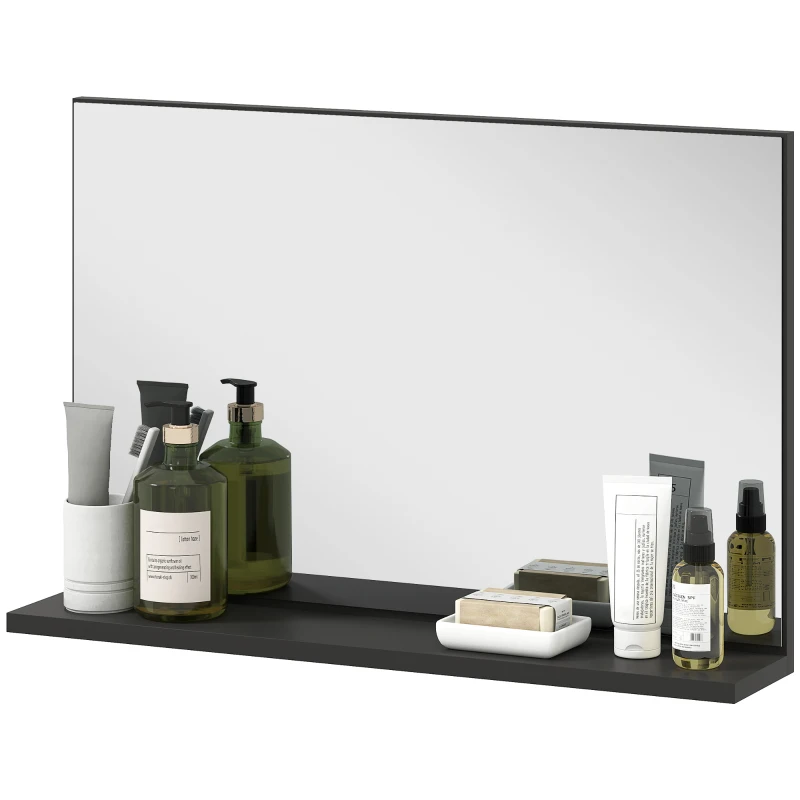 kleankin Specchio Bagno da Parete con Mensola Design Moderno e Multiuso, 60x12x40 cm, Nero