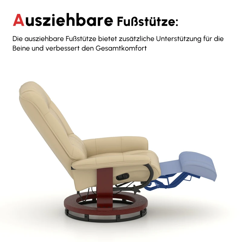 HOMCOM Relaxsessel, verstellbar, Liegefunktion, bis 120 kg, Kunstleder, 78 x 87 x 100 cm, Creme(m-8)