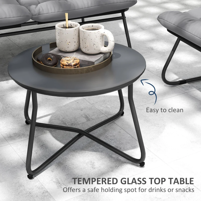 Outsunny Zestaw Mebli Ogrodowych dla 4 Osób, 2 Krzesła, 1 Sofa Dwuosobowa, 1 Stolik z Szkłem, Grube Poduszki, Stalowa Rama, na Taras, Szary