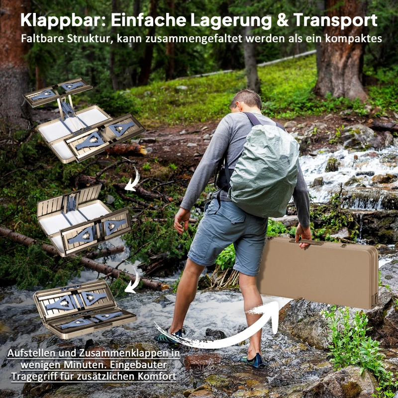 Outsunny Alu Campingtisch Klapptisch Picknicktisch Picknick-Koffer-Sitzgruppe Klapptisch-Gruppe mit 4 Sitzen Silber Alu + MDF 136 x 85,5 x 66 cm