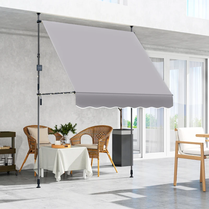 Outsunny Toldo Manual Retráctil 200x120x210-310 cm para Balcón y Terraza con Altura Ajustable con Manivela Gris