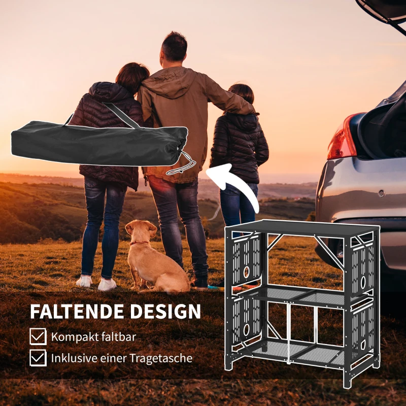 Outsunny Campingtisch Picknicktisch Outdoor-Küchenschrank, klappbar, wetterbeständig, 126 cm x 44 cm x 80 cm, Schwarz