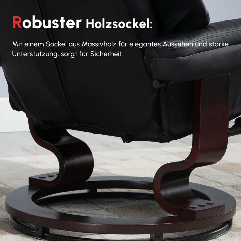 HOMCOM Relaxsessel mit Hocker, Liegefunktion, drehbar, bis 160 kg, Kunstleder, Metallrahmen, schwarz, 80 x 79 x 100 cm