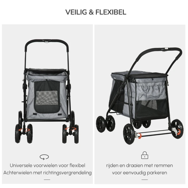 PawHut hondenbuggy, hondenwagen met kussen, opvouwbare hondenbuggy, kattenbuggy