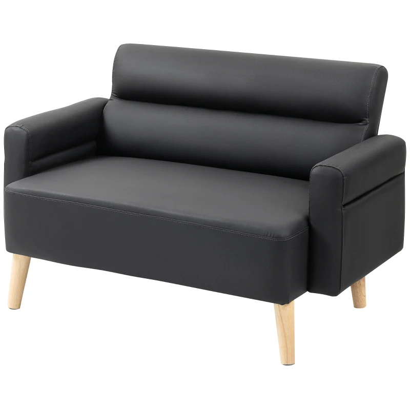 HOMCOM Small Faux Leather 2 Seater Sofa Settee - Black