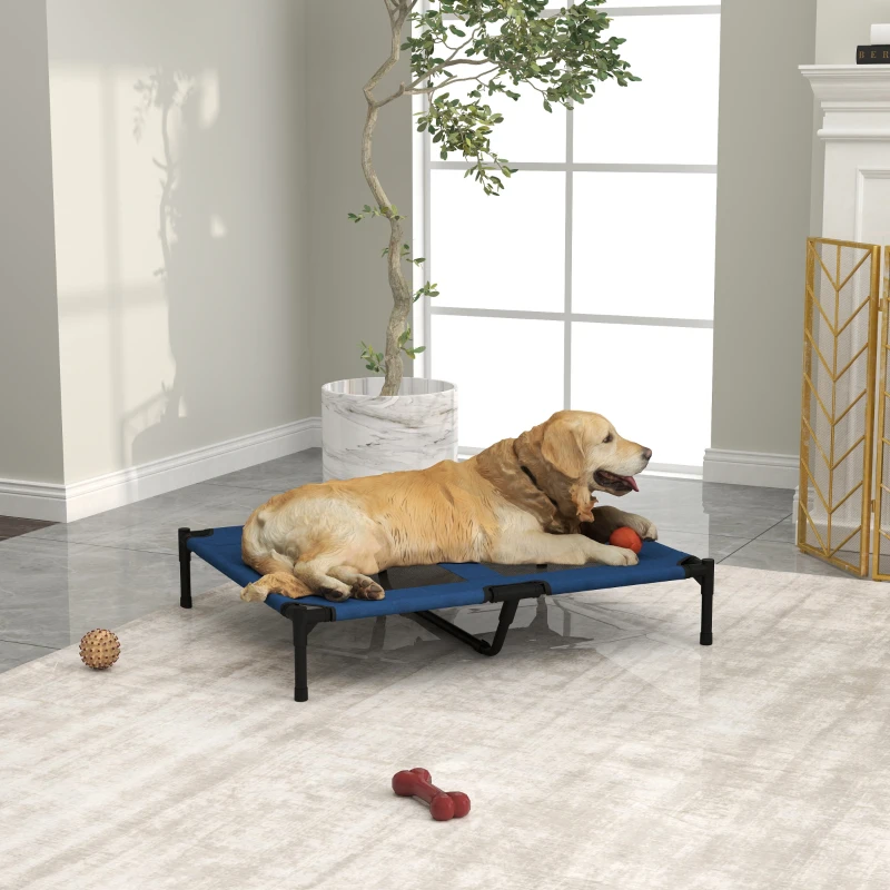PawHut Hundebett Hundeliege Outdoor Katzenbett Haustierbett Schlafplatz Metall 600D Oxford-Gewebe Blau 91,5 x 76,2 x 18 cm