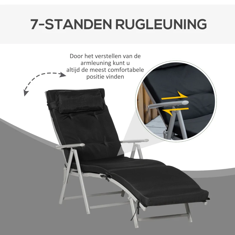 Outsunny Ligbank, Opvouwbare Tuinligbed, Metaal, Verstelbaar, Zwart
