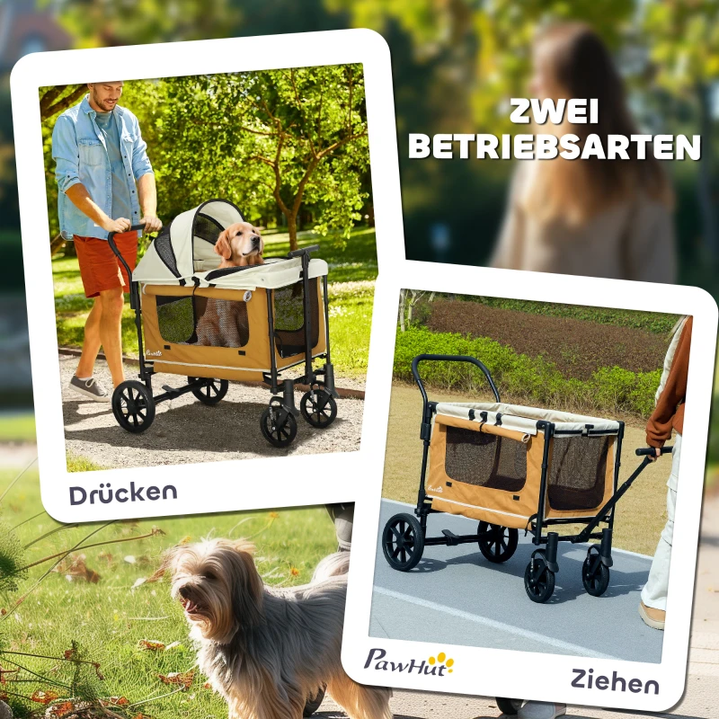 PawHut Opvouwbare honden- en kattenbuggy in bruin voor honden tot 30 kg - 110 x 65 x 102 cm(m-4)