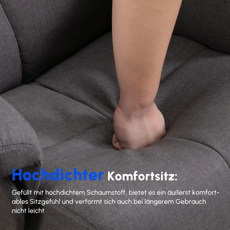 HOMCOM Relaxsessel mit Fußhocker, Stauraum, Elektrischer Massagesessel mit Liegefunktion, Drehbarer Fernsehsessel mit Seitentasche, Fernbedienung, Holzrahmen, Polyester, Dunkelgrau