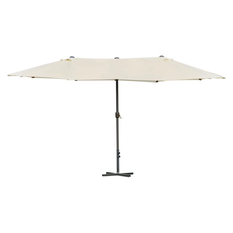 Outsunny Sombrilla Doble para Jardín 455x265x238 cm Parasol Grande con Manivela Manual Resistente al Agua Protección Solar Crema