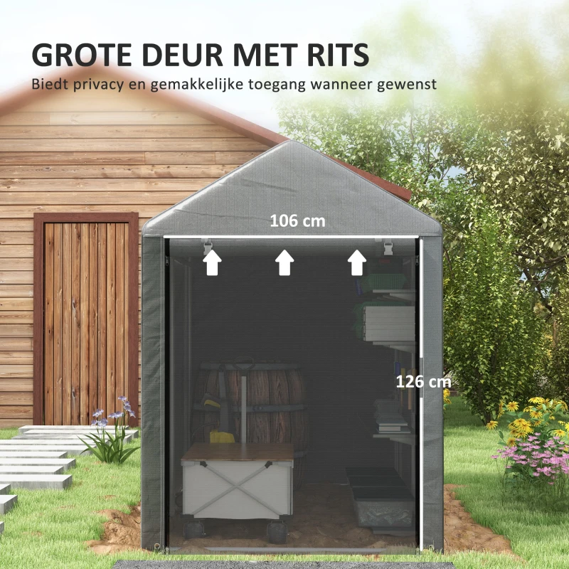 Outsunny Tuinschuur, Opslagtent, robuust & weerbestendig, Staalframe, 1,2x1,8x1,6m, Donkergrijs(m-6)