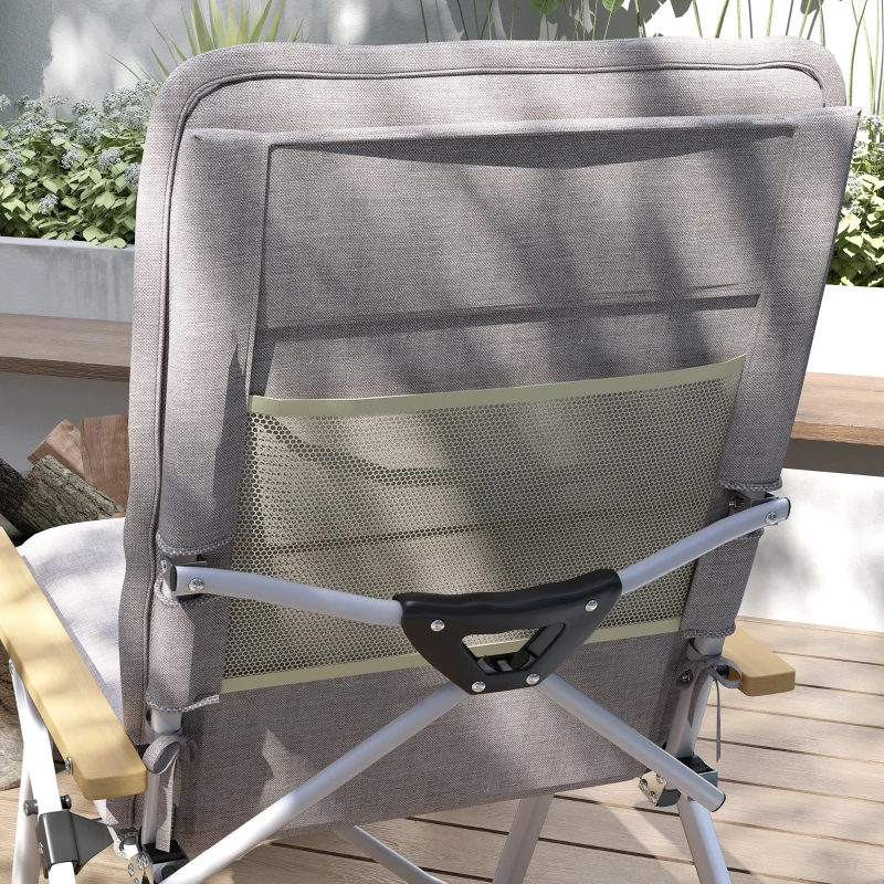 Outsunny Sillas de Camping Plegables de Aluminio con Respaldo Alto Ajustable Reposabrazos de Madera 59x67x96 cm Gris Claro
