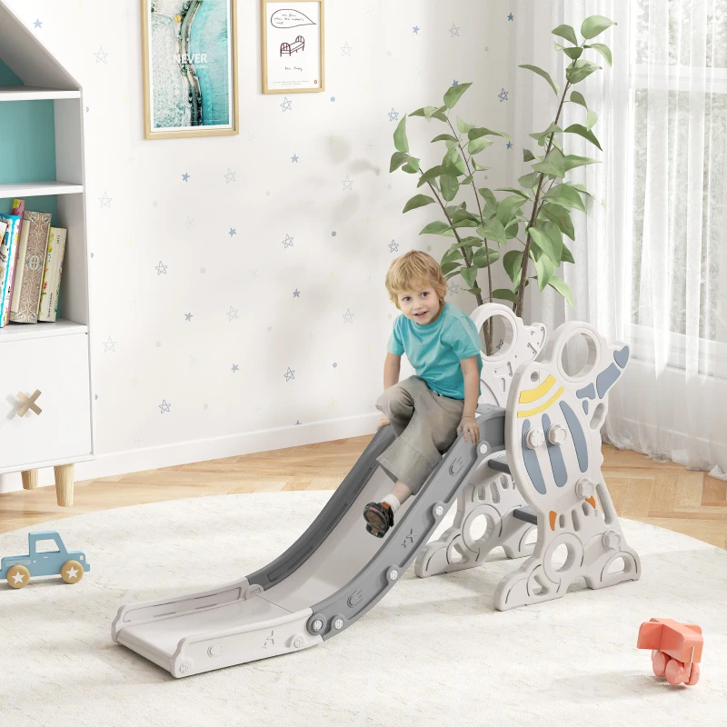 AIYAPLAY Scivolo per Bambini 18-36 Mesi in PE e PP a Tema Spaziale con Scale Antiscivolo, 157x46.5x80 cm, Grigio e Bianco
