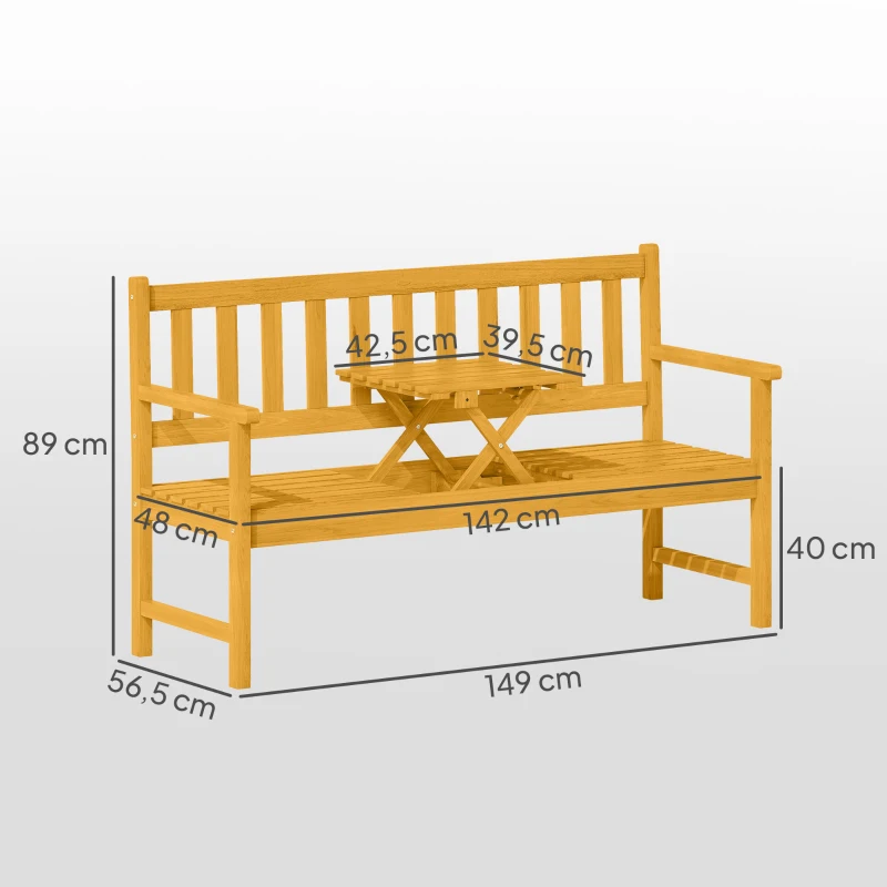 Outsunny 2-Sitzer Gartenbank Holz, wetterfest Sitzbank mit Rücken- & Armlehnen 320kg belast 149x56,5x89cm, Teak(m-3)
