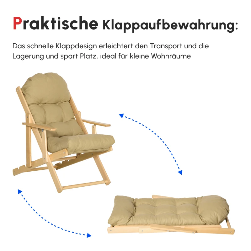 HOMCOM Akzentsessel, Relaxsessel, verstellbare Rückenlehne, Buchenholzrahmen, bis 120 kg, Braun(m-4)