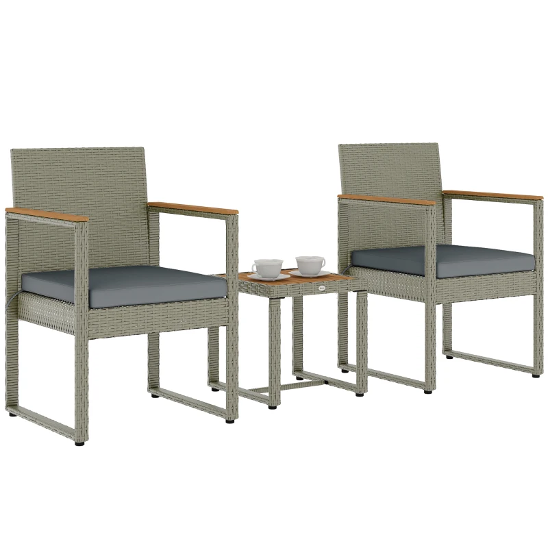 Outsunny Three-Piece Rattan Chair Set - Grey