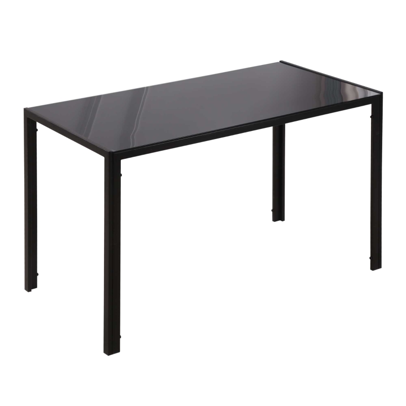 HOMCOM Masă Rectangulară pentru 4 Persoane din Metal și Sticlă Călită, 120x60x75 cm, Negru