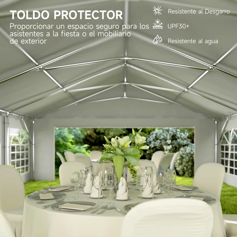Outsunny Carpa para Fiesta 12x6 m con 12 Paredes Laterales Desmontables y 12 Ventanas Impermeable Protección UV 30+ Blanco